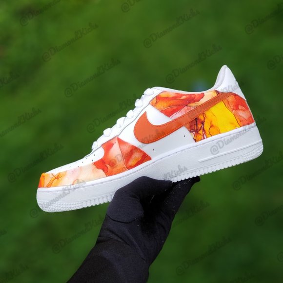 Custom Nike Air Force 1 White Orange Marble Fire